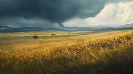 vast prairie with tall grasses swaying in the wind