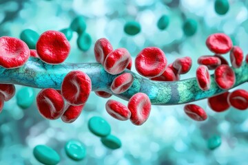 Vibrant Red Blood Cells Flowing Through Blood Vessel Animation