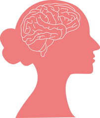 Pink Silhouette Profile of Woman's Head with Brain