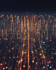 Vibrant Light Trails Over Cityscape at Night Creating Dynamic Atmosphere