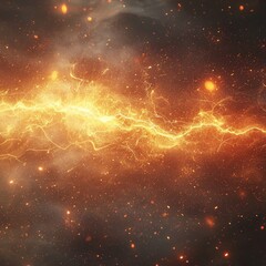 Fiery Electric Bolt with Glowing Sparks in Dark Cosmic Background
