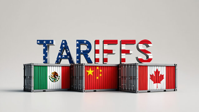 Tariffs Shipping Containers Flags Mexico China Canada