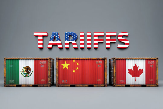 Tariffs Shipping Containers Flags Mexico China Canada