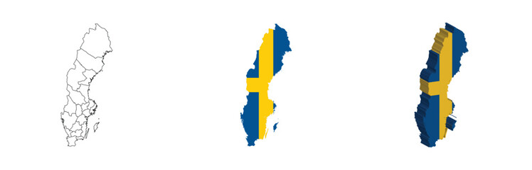 Obraz premium Sweden outline, fill with flag and 3d map
