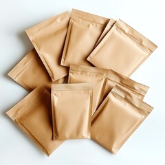 Obraz premium Small Kraft Paper Pouches for Treats and Candy Packaging on White Surface