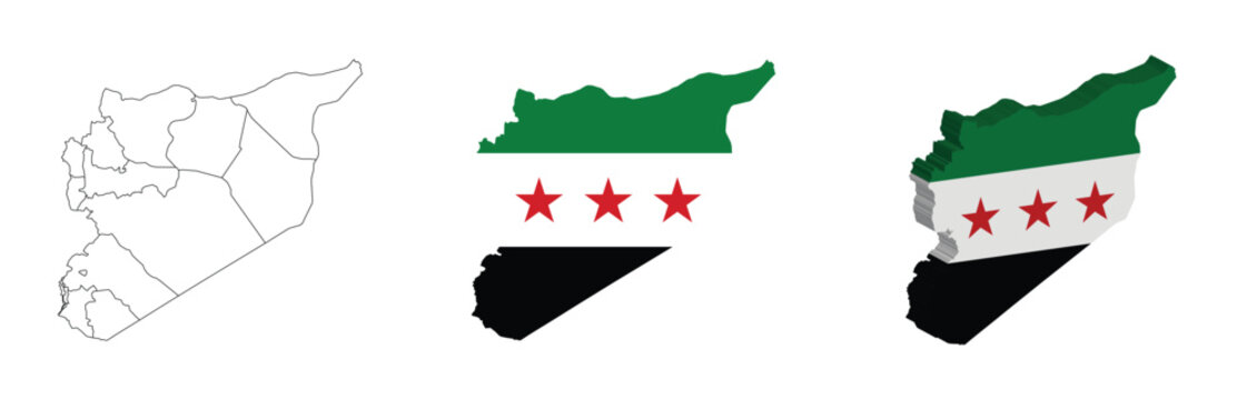 Syria outline, fill with flag and 3d map