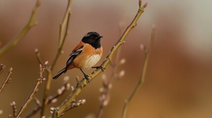 Male stonechat perched on a branch