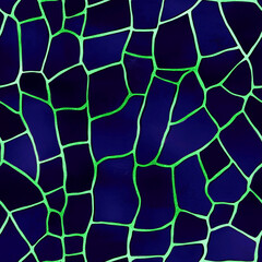 Flowing green veins traverse a dark blue tessellated surface, forming a mesmerizing and organic pattern that captivates with its intricate detail and vibrant colors