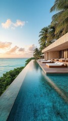 Fototapeta premium Oceanfront Villa Infinity Pool Sunset View