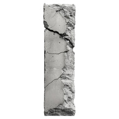Old cement pillar with cracks on white background.
