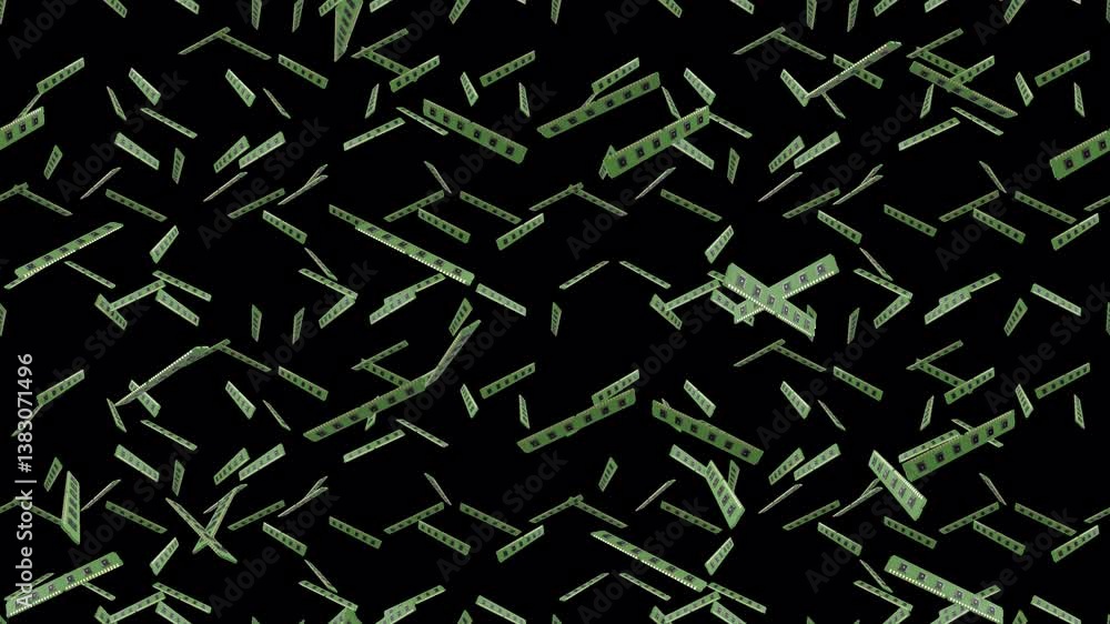 Poster ram memory card computer loop tile falling with alpha channel. this is a looping and tiling layer el