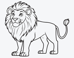 Obraz premium Outline of a lion with a large mane, designed for children's coloring books. The minimalist line art with a transparent background allows for endless creative coloring.