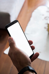 Human Hand using smartphone mobile phone with social media concept.