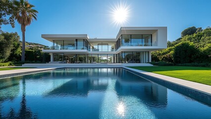 Fototapeta premium Luxury Modern Mansion with Infinity Pool and Summer Garden