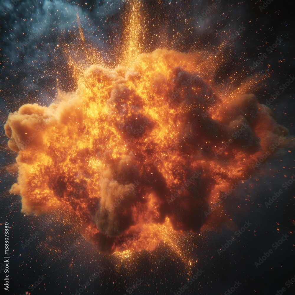 Aufkleber fiery explosion against a dark background creating a dramatic and intense visual impact with dynamic