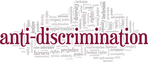 Obraz premium Anti-discrimination word cloud conceptual design isolated on white background.