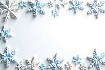 Delicate snowflake pattern border on white background, vector illustration, festive decoration
