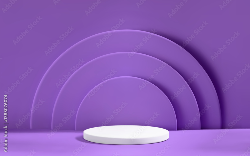 Poster 3d abstract purple scene background with podium and spotlight. empty realistic room with platform. p