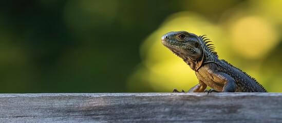 Fototapeta premium Lizard on Wooden Railing