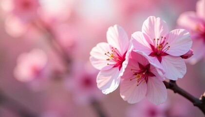 Delicate pink sakura blossoms, full bloom, overlapping petals , graphic, spring, soft