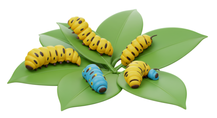 Colorful Caterpillars Sitting on Green Leaves in a Natural Setting