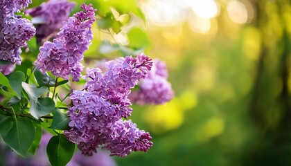Obraz premium beautiful purple lilac flowers with lush green background