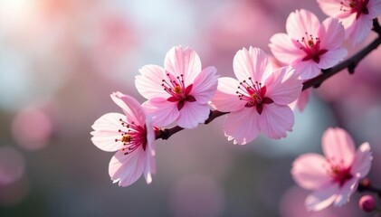 Delicate pink sakura blossoms, soft petals, intricate branches , pink petals, cherry