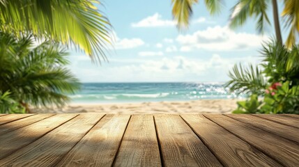 Wooden deck on tropical beach background summer vacation destination travel tourism paradise ocean view 100