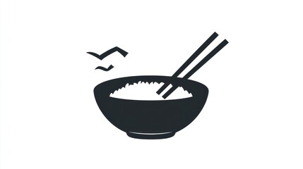 Steaming rice bowl with chopsticks, simple Asian food illustration, website icon