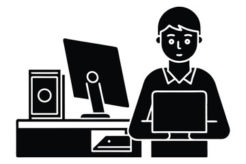 Student Learning Computer Hardware Components Vector