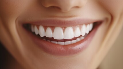 Fototapeta premium The focus on the flawless smile conveys confidence and happiness, with the minimalist background allowing the expression to shine.