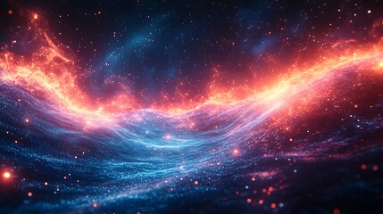 Fototapeta premium Futuristic Light Particles Wave Field Energy Blue Red Glow Motion Vibe Illustration