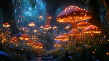 A magical enchanted forest with glowing mushrooms.