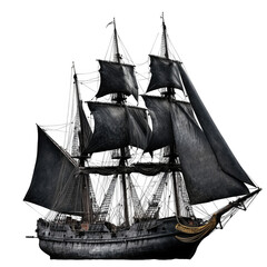 Pirate ship with black sails isolated on transparent background