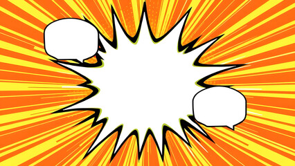 Naklejka premium Bright comic-style explosion with sunburst and flames and text space