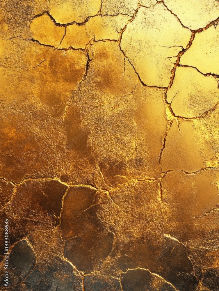 Poster glimmering gold texture with intricate cracks capturing a luxurious and distressed aesthetic for ele