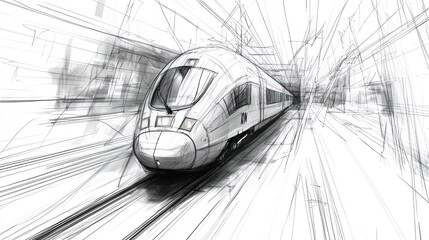 High-speed train sketch, urban transit, motion blur (1)