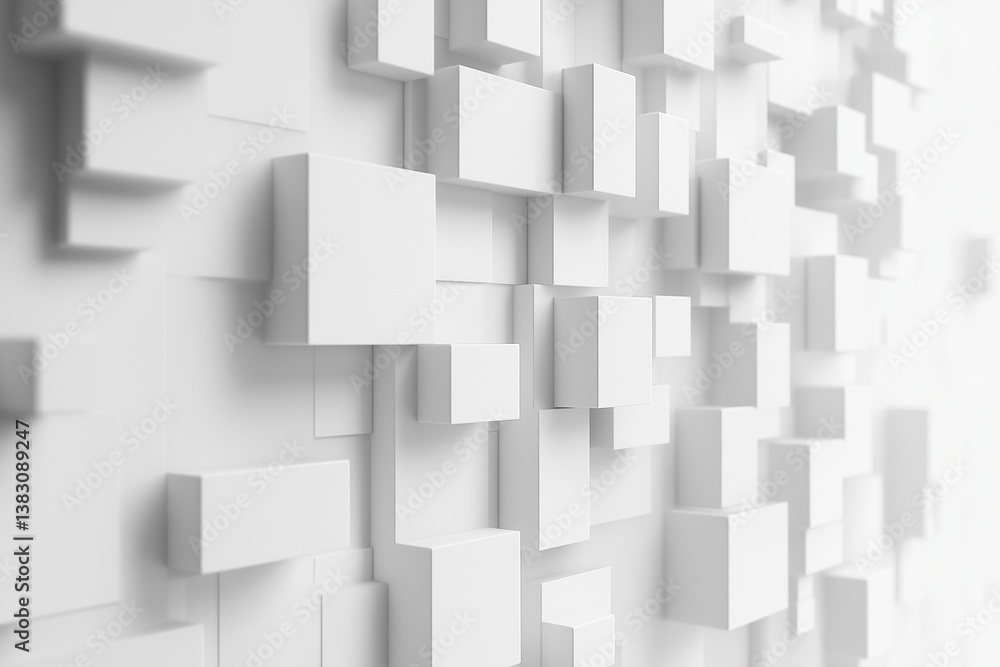 Aufkleber abstract white cubes floating wall design for modern architecture concepts