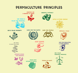 Permaculture Principles Hand Drawn Poster Illustration Vector Isolated 