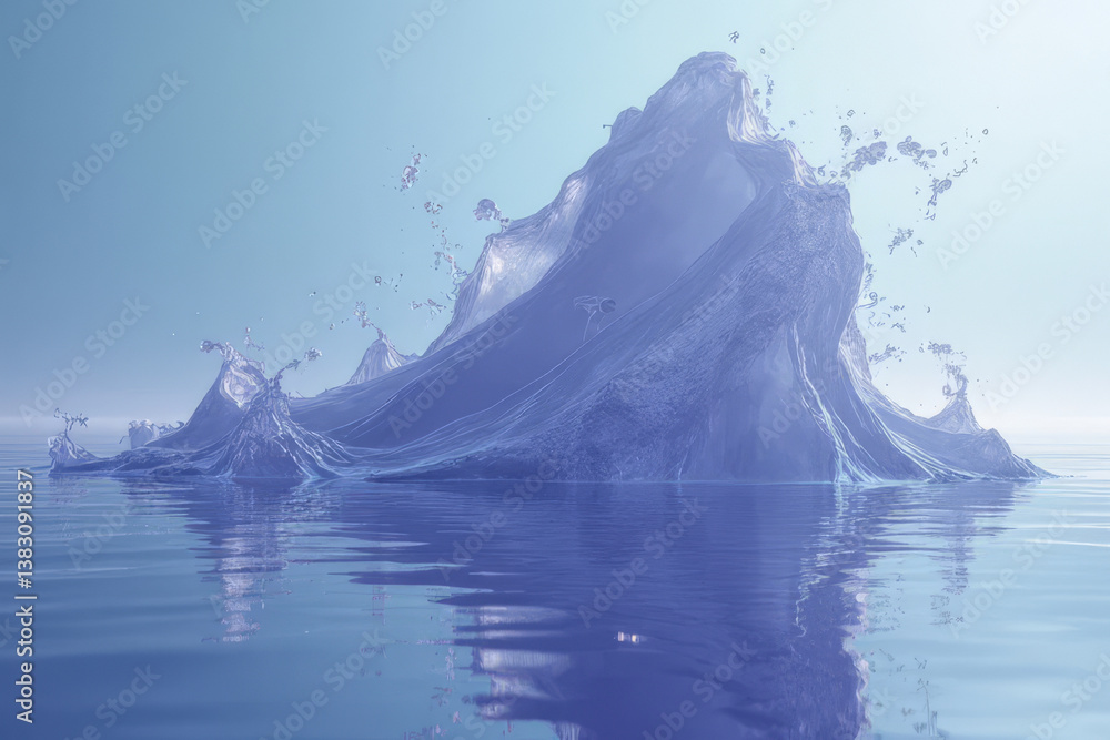 Poster the image shows an iceberg floating in the ocean with water splashing around it