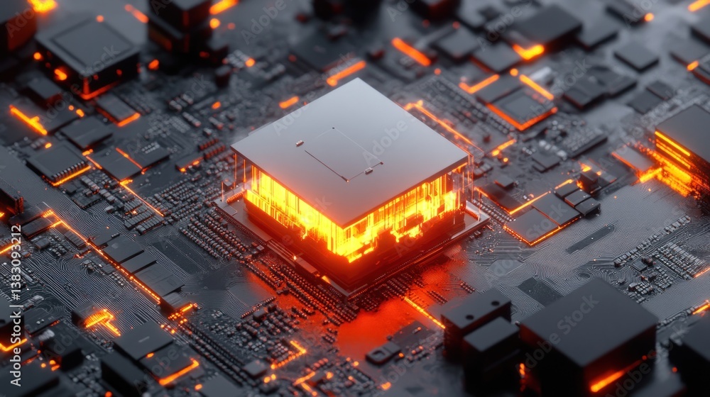 Poster high-tech cpu glowing on circuit board