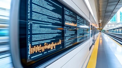 Obraz premium Train station digital display in motion
