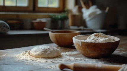 Rustic dough preparation in a kitchen