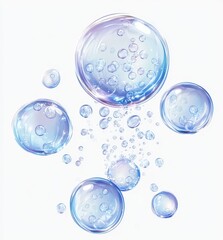 A collection of water bubbles displayed against a white backdrop