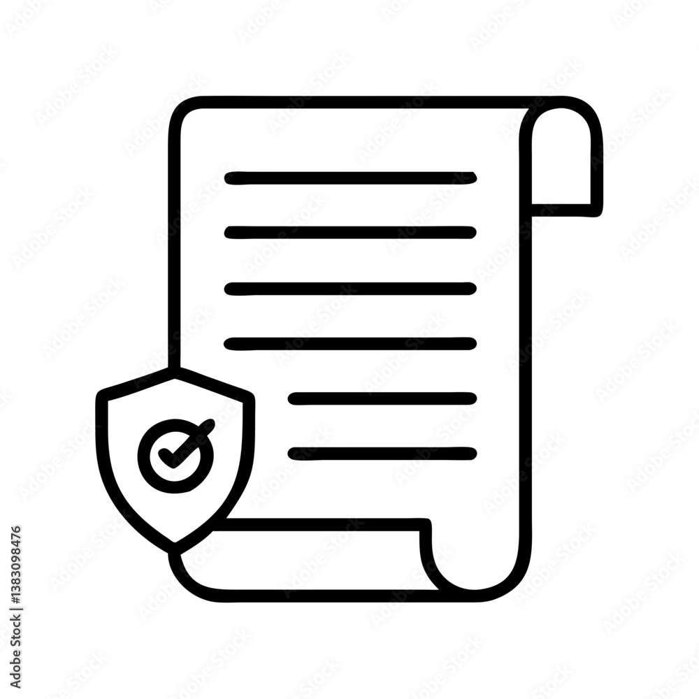 Poster secure document management system contract agreement policy protection with shield and checkmark ico