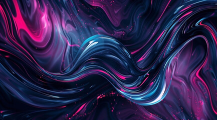 A colorful neon lines and swirls of violet is flowing through a dark tunnel on a circular pattern