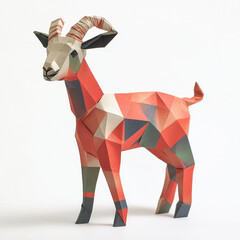 Obraz premium This vibrant origami goat showcases intricate geometric patterns and striking color palette, embodying art of paper folding in unique and captivating way