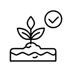 Plant growth success icon for agriculture farming and gardening with check mark symbol vector illustration
