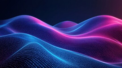 Naklejka premium Abstract Digital Landscape with Glowing Particles in Blue and Pink Tones for Modern Backgrounds and Visual Effects