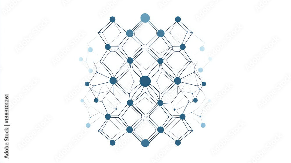 Poster abstract structure linking spheres in a net-like pattern against a white backdrop